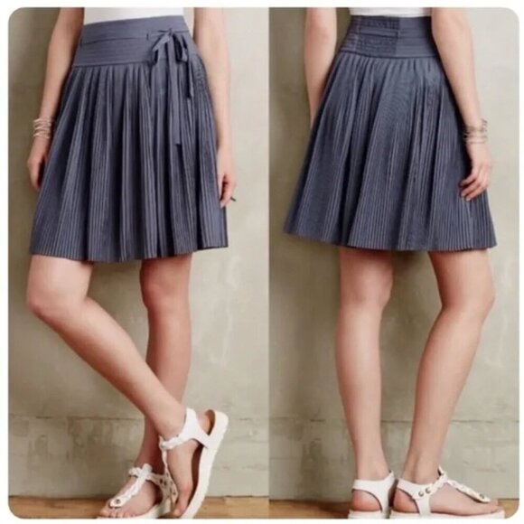 Anthropologie Leifsdottir Capella Pleated A-Line Swing Skirt Slate Blue Gray - Picture 1 of 15